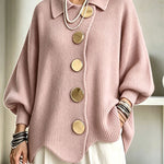 Shelia Knit Oversized Metal Buckle Balloon Sleeve Lapel Cardigan