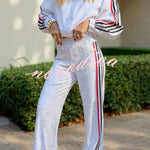 Rylee Colorblock Striped Star Print High Rise Elastic Waist Wide Leg Pants