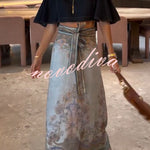 Next Vacation Denim Mock Neck Short Flutter Sleeves Crop Top