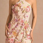 Dream Ode Lily Pad Style Pleats and Ruffles Halter Gown Maxi Dress