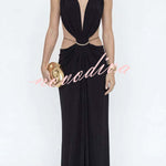 Athena Metal-Link Cutout Design Back Lace-up Drape Maxi Dress