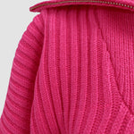 Zipper Lapel Twist Loose Solid Color Knitted Sweater