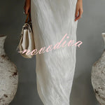Linen Blend Loose-fitting One-shoulder Lantern Sleeve Casual Pocket Maxi Dress