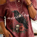 Cozy Fall Vibes Black Cat Print Off-Shoulder Halloween Top