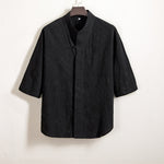 Cotton and Linen Jacquard Vintage Half Sleeve Shirt