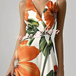 Floral Print V-neck Sleeveless Fitted Waist Vacation Maxi Dress