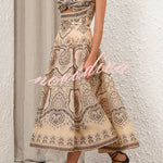 Luna Linen Blend Paisley Print Twist Back Smocked Pocket Slip Midi Dress