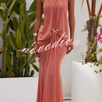 Touch of Drama Mesh Butterfly Metal Clips One Shoulder Backless Maxi Dress