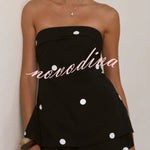 Polka Dot Print Sleeveless Off-shoulder Top and Elastic Waist Casual Pocket Shorts Set
