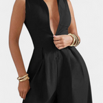 Blanca Pleated Wide Leg Jumpsuit with Round Neck
