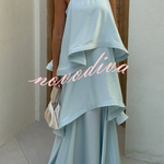 Soft and Smooth Satin Tiered Slip Square Neck A-line Maxi Dress