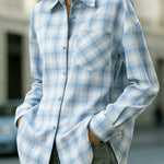 Plaid Print Loose Collar Long Sleeve Pockets Casual Shirt