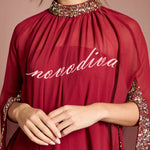 My Dearest Chiffon Sequin Trim High Neck Batwing Cutout Sleeve Cape Maxi Dress