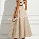 Stardust Plaid and Sequin Bow Patchwork Detail Strapless A-line Midi Dress