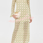 Summer Fashion Floral Crochet Cutout Fabric Long Sleeve Slit Vacation Midi Dress