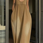 Stylish Sleeveless Loose-fitting Pocket Casual Denim Maxi Dress