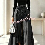 High-Waist Overlay Wide-Leg Jeans