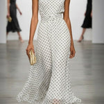 Polka Dot Print Round Neck Sleeveless Pleated Waist Casual Maxi Dress