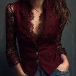 Noémie | Black Blazer Top with Semi-Transparent Sleeves