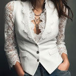 Noémie | Black Blazer Top with Semi-Transparent Sleeves