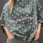 Kadence Polka Dot Zipper Lapel High Neck Drawstring Hem Sporty Jacket