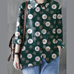 Unique Grey Peter Pan Collar Button Print Fall Blouses Long sleeve