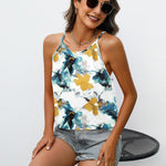 Zeagoo Womens Halter Neck Tank Tops Sleeveless Pleated Tops