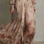 Vintage Floral Chiffon High-Neck Maxi Dress