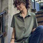 Zeagoo Womens Button Down Shirts Rolled Cuffed Shirt