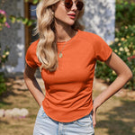 Zeagoo Womens Basic T-Shirts Crewneck Short Sleeve Curved Hem Summer Crop Tops Fitted Tees Y2k Clothing
