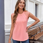 Zeagoo Women's Lace Cap Sleeve Tops Pleated Tank Tops