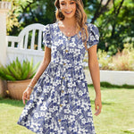 Zeagoo Womens Floral Pleated Button Down Petal Mini Dress