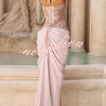 Bonita Floral Lace Contrast Structural Detail Asymmetrical Pleats Halter Slit Maxi Dress