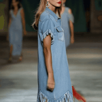 Casual Loose Vintage Denim Short Sleeve Shirt Tassel Mini Dress