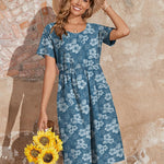 Zeagoo Womens Midi Dress Short Sleeve A-Line Cotton Linen Dress