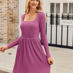 Zeagoo Womens Casual Sweater Dress Square Neck Knit Long Sleeve Dress