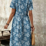 Zeagoo Womens Midi Dress Short Sleeve A-Line Cotton Linen Dress