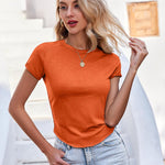 Zeagoo Womens Basic T-Shirts Crewneck Short Sleeve Curved Hem Summer Crop Tops Fitted Tees Y2k Clothing
