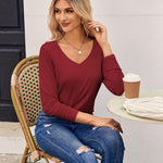 Zeagoo Womens T Shirts Long Sleeve V Neck Basic Tee