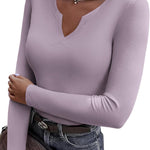 Zeagoo Womens Long Sleeve T Shirts V-Neck Slim Fitted Knit Top