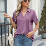 Zeagoo Short Sleeve Polo T Shirts Pleated V Neck Tee