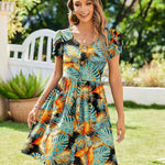 Zeagoo Womens Floral Pleated Button Down Petal Mini Dress