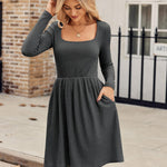 Zeagoo Womens Casual Sweater Dress Square Neck Knit Long Sleeve Dress