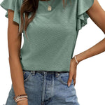 Zeagoo Womens Summer Tops Crewneck Short Sleeve Shirts Casual Basic Ruffle T Shirt Fashion Cute Blouse 2024