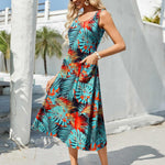Zeagoo Floral Beach Sundress Casual A-Line Midi Tank Dresses