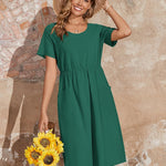 Zeagoo Womens Midi Dress Short Sleeve A-Line Cotton Linen Dress