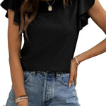 Zeagoo Womens Summer Tops Crewneck Short Sleeve Shirts Casual Basic Ruffle T Shirt Fashion Cute Blouse 2024