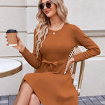 Zeagoo Women's Casual Dress Tie Waist Fall Ribbed Dress