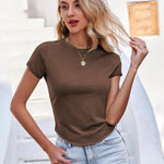 Zeagoo Womens Basic T-Shirts Crewneck Short Sleeve Curved Hem Summer Crop Tops Fitted Tees Y2k Clothing