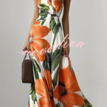Floral Print V-neck Sleeveless Fitted Waist Vacation Maxi Dress